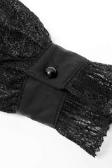 Black Lapel Collar Long Puff Sleeves Hollow Embroidery Womens Gothic Blouse - Product - 5