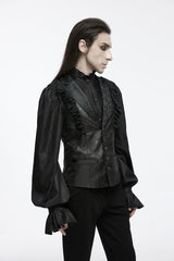 Black Sleeveless Buckle-up Ruffle Men's Gothic Vest - Product - 5