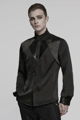 Black Stand Collar Long Sleeves Ruffle Pleated Men's Gothic Blouse - Product - 2