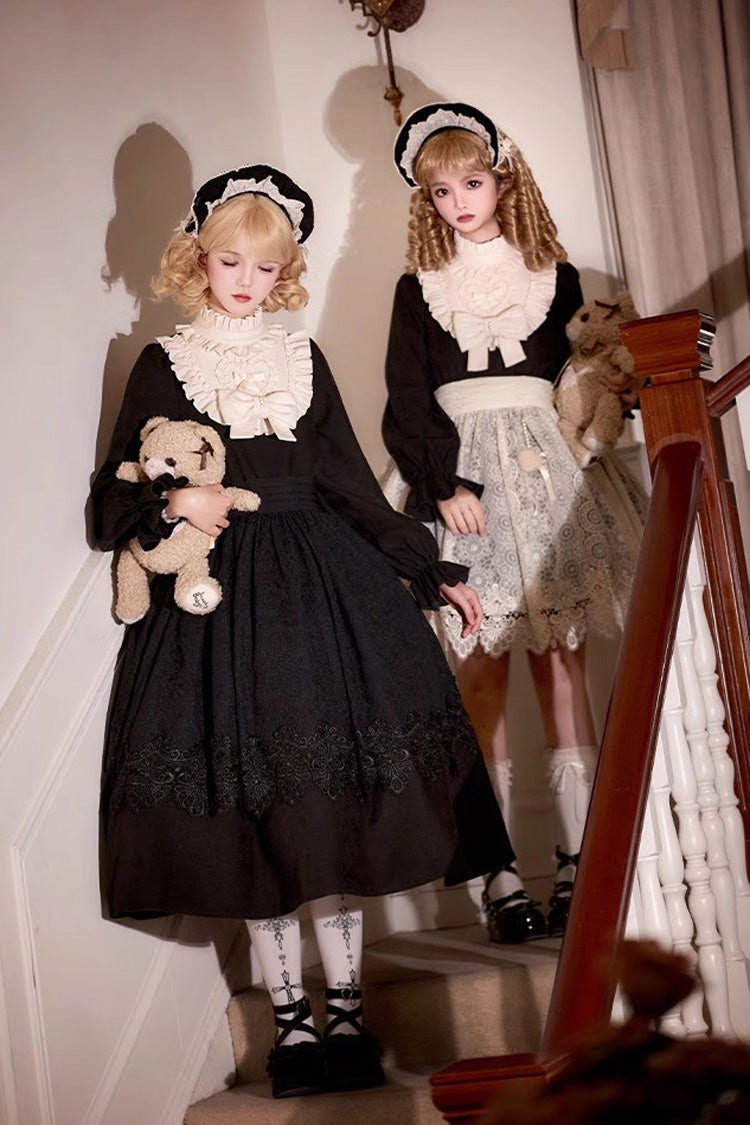 Black [Twilight Choir] Long Sleeves Bowknot Lace Sweet Vintage Lolita Dress 2 Versions - Product - 2