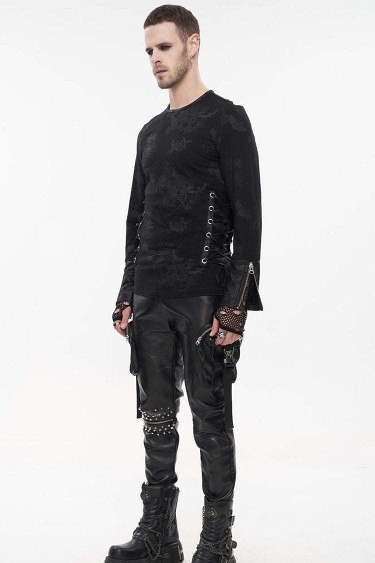 Black Punk Velvet Jacquard Chest Tie Sleeveless Hooded Men's Shirt - Product - 5
