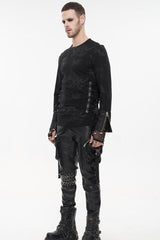 Black Punk Velvet Jacquard Chest Tie Sleeveless Hooded Men's Shirt - Product - 5