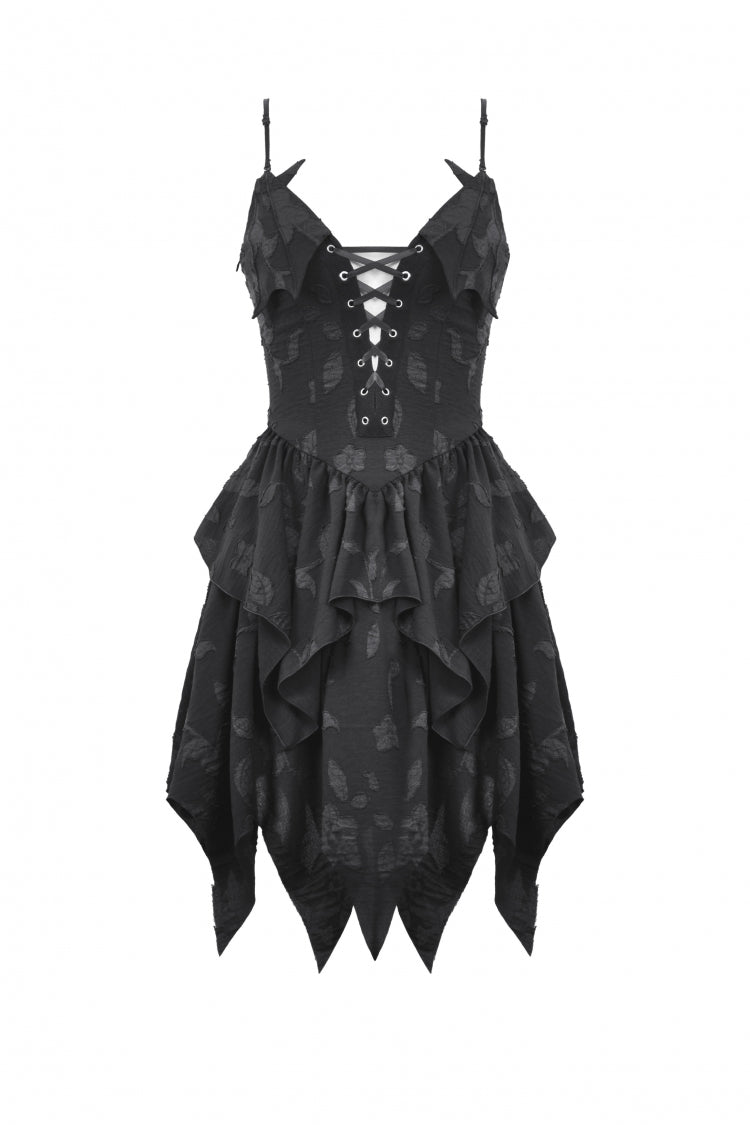 Black V Collar Sleeveless Halloween Printed Irregular Women's Gothic Slip Dress - Product - 3