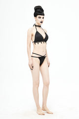 Black Gothic Lace Collar Lace Up Bikini Swimsuit - Product - 10