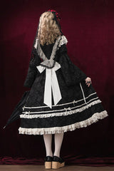 Black [Rose Choir] Double-Layered Ruffle Embroidery Bowknot Lace Gothic Elegant Nun Lolita Dress - Product - 9