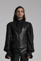 Black V Collar Sleeveless Buckle-up Zip Men's Gothic Vest - Black - 1