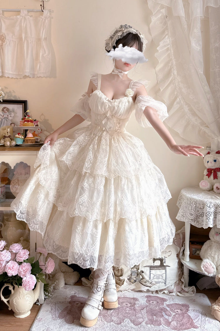 Ivory [Tidal] Triple-Layered Ruffle Bowknot Sweet Lolita Skirt 2 Versions - Product - 4