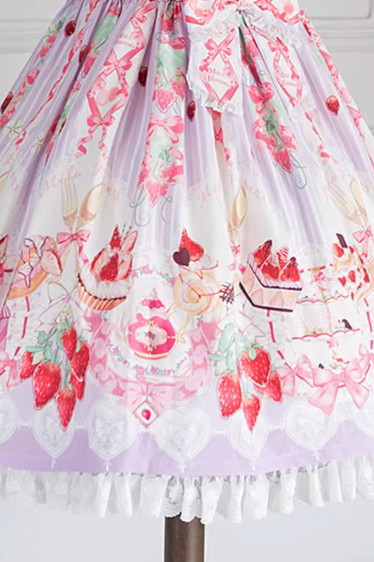 [Strawberry Feast] Short Sleeves Printed Ruffled Bow Sweet Lolita Dress 4 Colors - Purple - 8