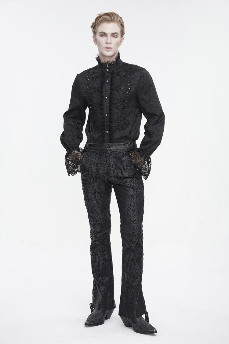 Black Lace Up Totem Printed Men's Punk Flared Pants - Product - 7