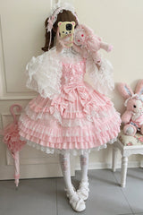 Pink Multi-Layered Ruffle Bowknot Stitching Lace Sweet Lolita Jsk Dress - Product - 3