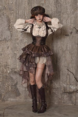 Brown Chest Straps Ruffle Irregular Detachable Tail Punk Lolita Dress - Product - 7