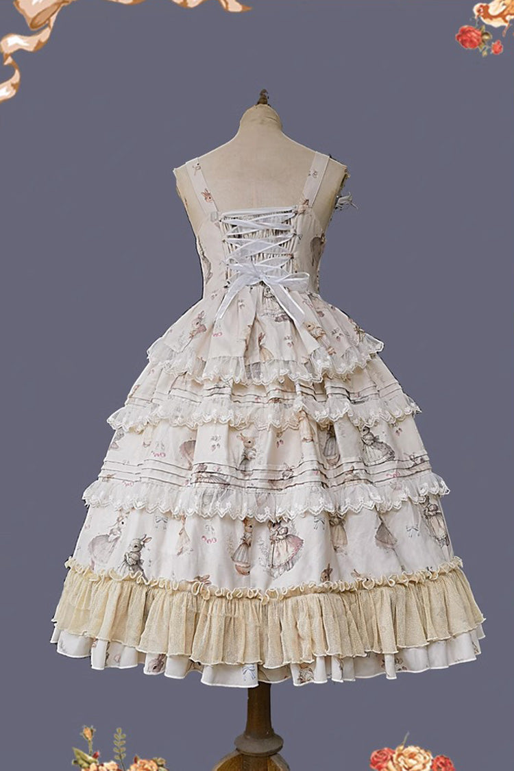 Miss Rabbit Dance Print Multi-layer Ruffle Sweet Elegant Lolita Jsk Dress 4 Colors - Product - 18