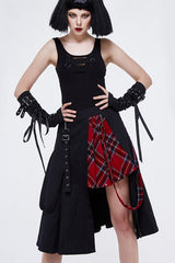 Black And Red Young Girls Fake 2 Pieces Scottish Plaid With Adjust Loops Punk Skirt - Product - 4