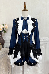 Blue [Chris Son of Evil] Long Sleeves Irregular Prince Handsome Ouji Lolita Coat - Blue(Set) - 1