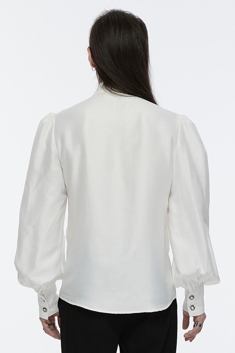 White Long Puff Sleeves Lace Men's Gothic Blouse - Product - 3