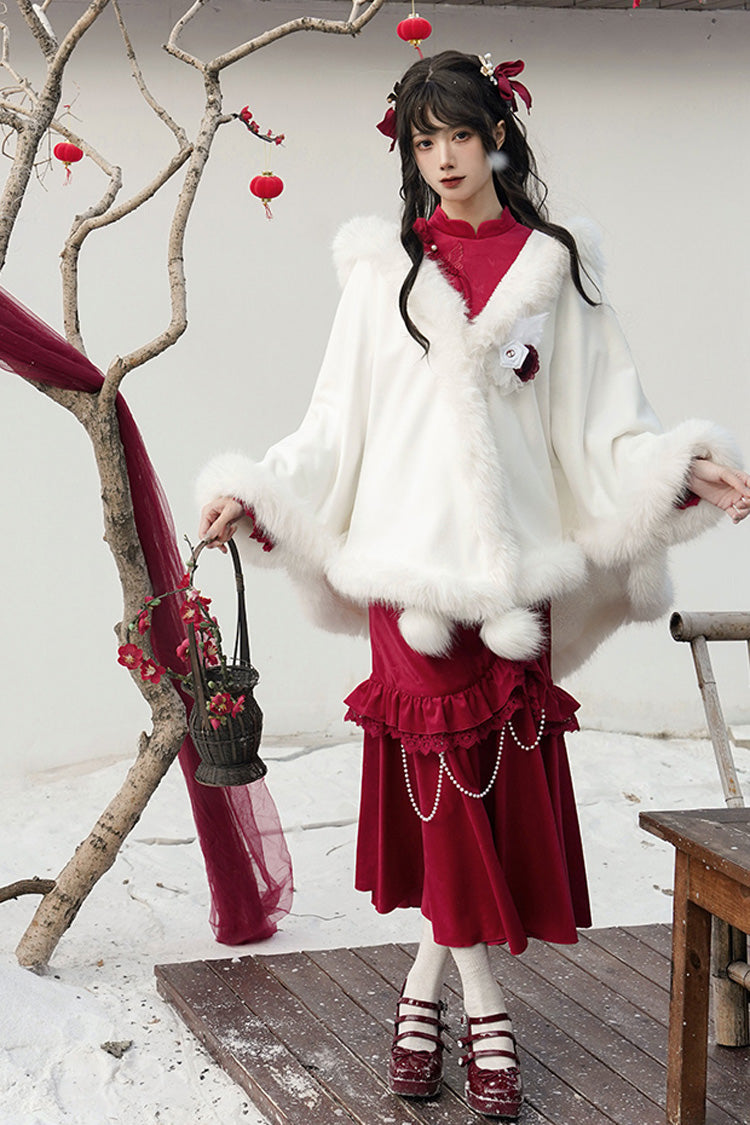 Red Long Sleeves Ruffle Embroidery Bowknot Lace Classic Chinese Style Elegant Lolita Dress - Product - 10