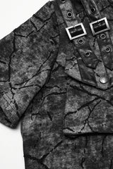 Grey Short Sleeves Big-pocket Tie-dyed Hooded Men's Punk T-Shirt - Product - 5
