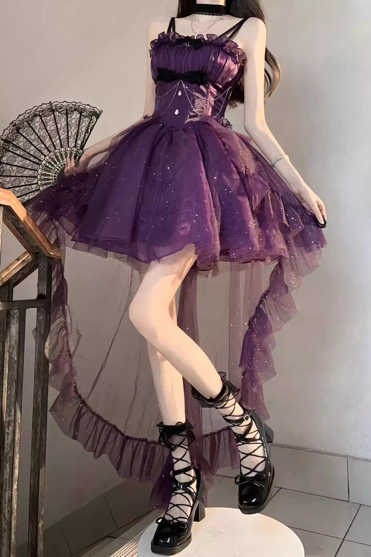 Purple Shining Bowknot Irregular Sweet Princess Gorgeous Lolita Jsk Dress (Include Train) - Product - 2