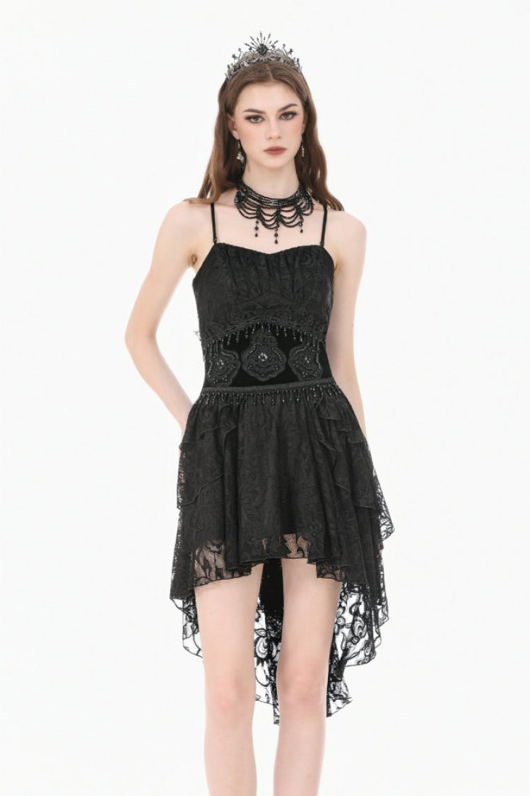 Black Embroidered Women's Gothic Royal Velvet Waist Cincher with Double Beaded Tassels - Product - 5