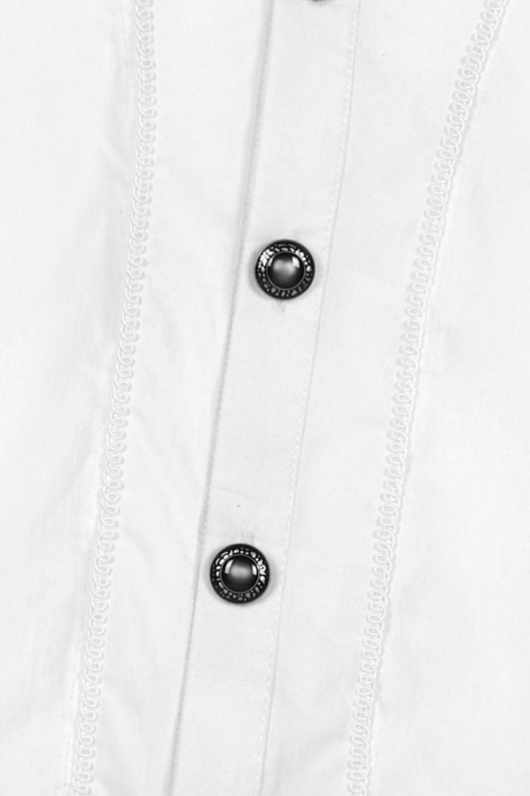 White Stand Collar Lantern Sleeves Slim Men's Gothic Blouse - Product - 9