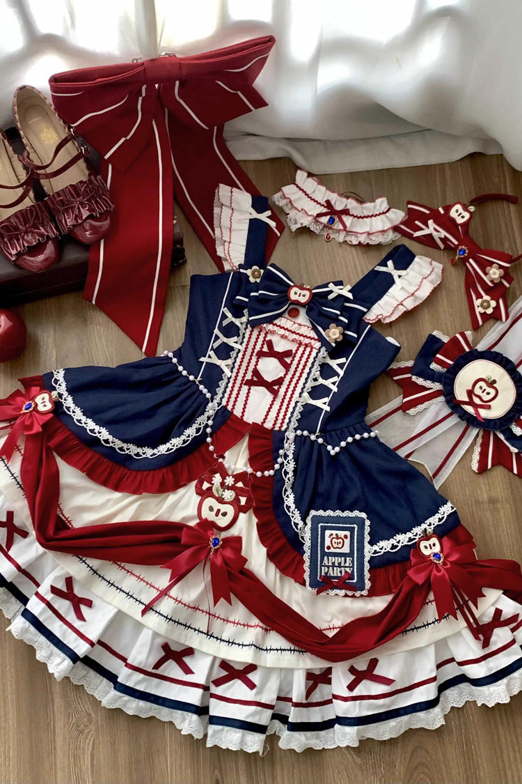 Multi-Color [Witch Gina] Print Ruffle Bowknot Sweet Princess Lolita Dress Set - Product - 5