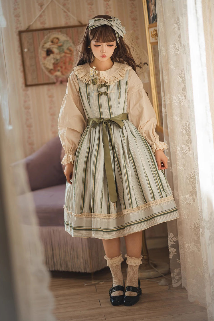 Forest Atlas Striped Print Bowknot Sweet Lolita Jumper Dress 3 Colors - Product - 10