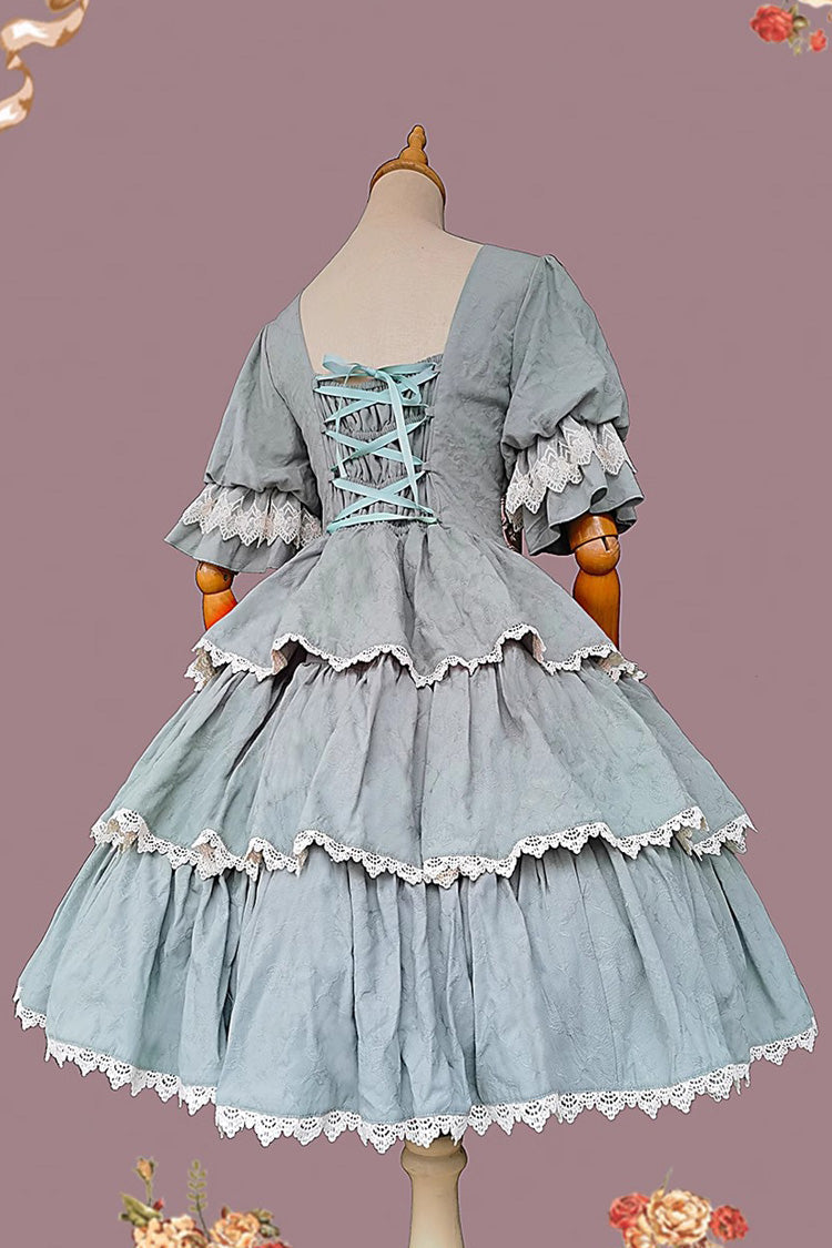 Tulip Print Embroidery Short Sleeves Multi-layer Sweet Elegant Lolita Jsk Dress 3 Colors - Product - 7