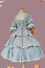 Tulip Print Embroidery Short Sleeves Multi-layer Sweet Elegant Lolita Jsk Dress 3 Colors - Product - 7