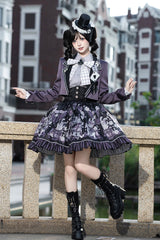 Black/Purple [Magic Troupe] Printed Ruffled Sweet Classic Lolita Skirt Set - Product - 9