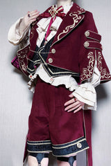Red [Royal Heir] Embroidery Classic Military Gorgeous Handsome Ouji Lolita Coat Blouse Shorts Set - Product - 10