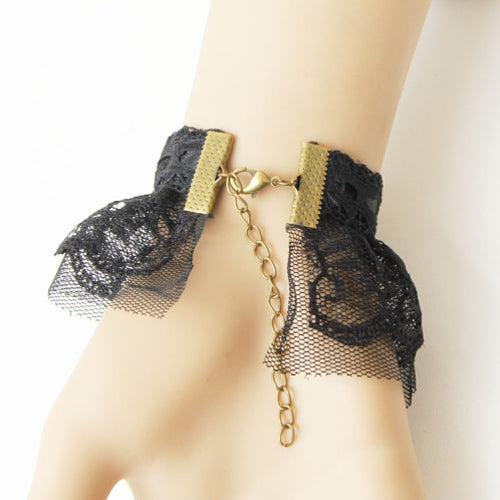 Black Retro Fashion Creative Lace Rose Gem Net Yarn Female Gothic Lolita Ring Bracelet - Product - 2