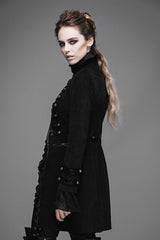 Black Floral Flocking Leather Loops Stand Collar Poncho Womens Gothic Coat - Product - 2