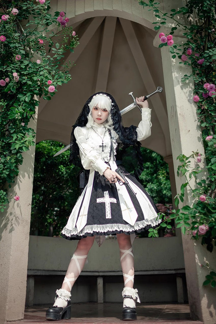 Black Paradise Cross Print Ruffle Sleeveless Gothic Lolita Dress - Product - 11