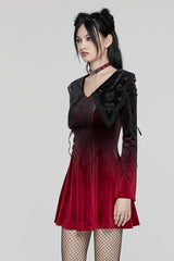 Black/Red Doll Collar Long Sleeves Gradient Embroidery Women's Gothic Prom Dress - Product - 2