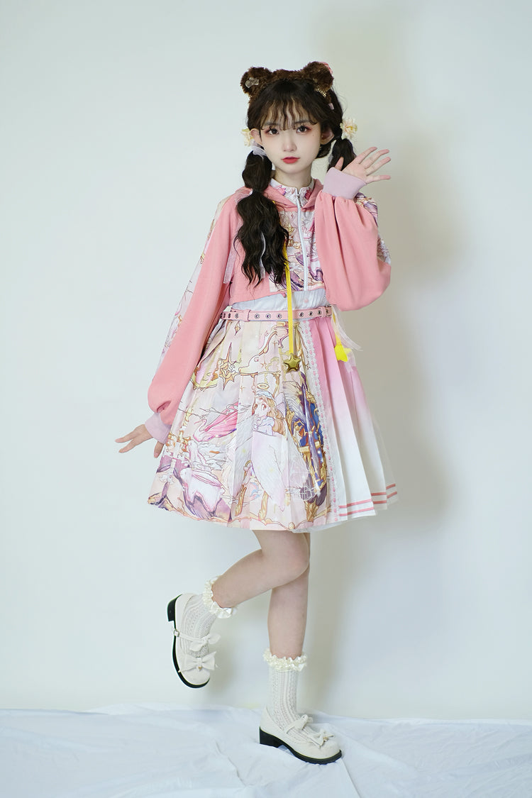Pink Beginning Of Sun And Moon Series Printing Sweet Lolita JSK Dress And Hoodie Set - Product - 2