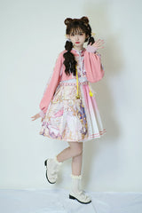 Pink Beginning Of Sun And Moon Series Printing Sweet Lolita JSK Dress And Hoodie Set - Product - 2