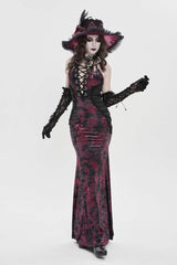 Black/Red Off Shoulder Halterneck Printed Hanayome Lace Lace-Up Slim Pleated Women's Gothic Jsk Dress - Product - 6