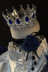 White/Blue [Royal Knight] Stand Collar Long Sleeves Gothic Vintage Cool Lolita Set - Choker+Crown(Only) - 13