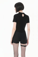 Black Short Sleeves Cut-Out Spider Cobweb Sheer Mesh Women's Gothic Top - Product - 4