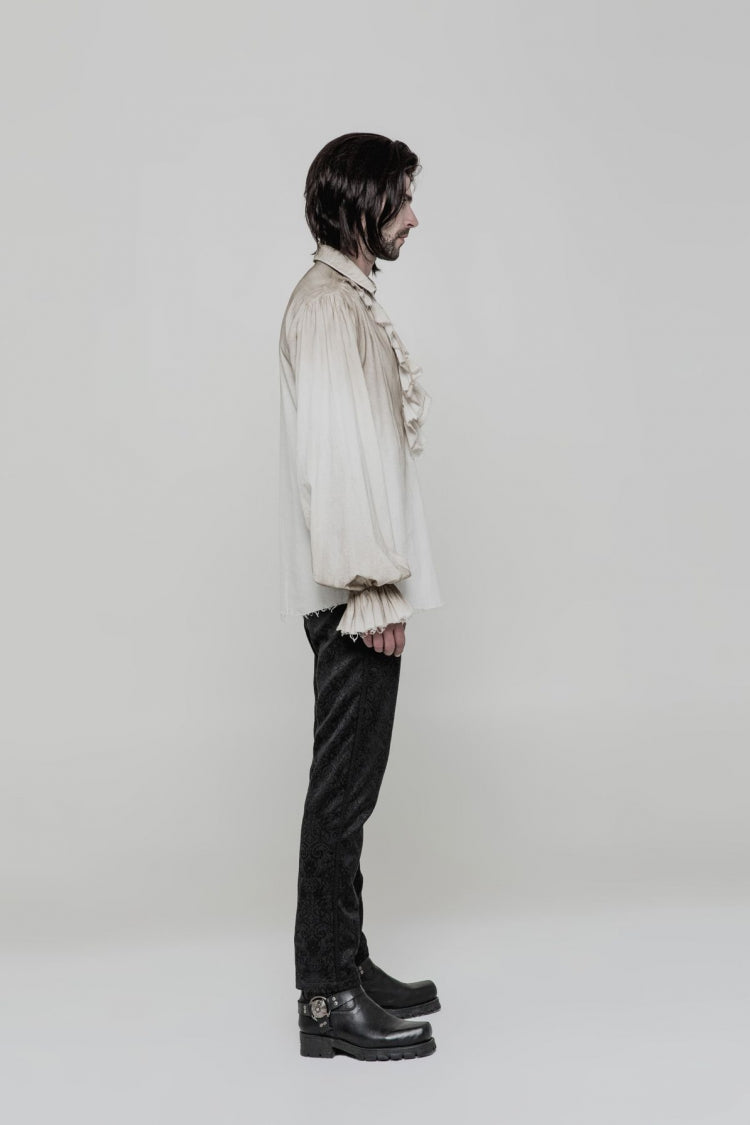 Men's Long Sleeves Ruched Lace-Up Steampunk Blouse 2 Colors - Product - 9