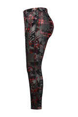 Red Plaid Plus Size Front Splice Imitation Leather Lace-Up Classic Printing Women's Punk Legging - Product - 6