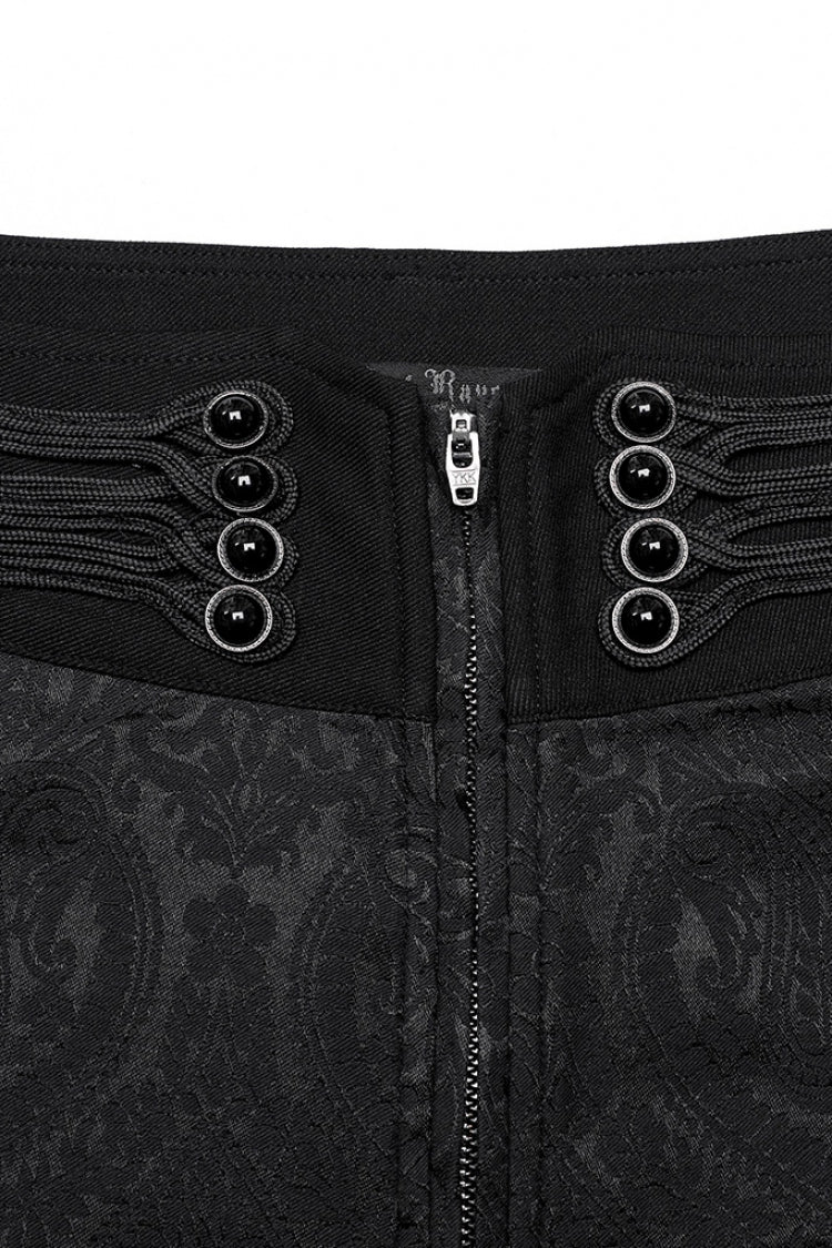 Black Jacquard Floral Print Decal Decoration Men's Gothic Pants - Product - 5