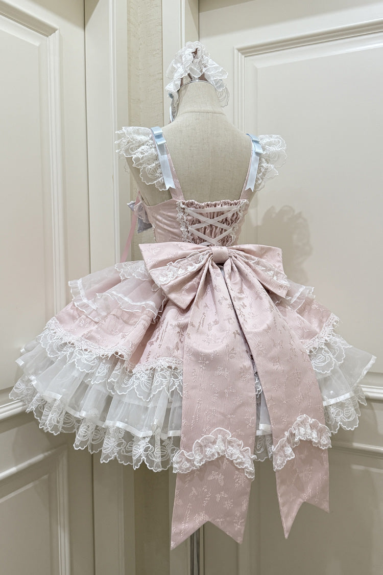 Pink [Fleishi Island] Sleeveless Ruffle Bowknot Lace Slim Sweet Ballet Lolita Jsk Dress - Product - 4