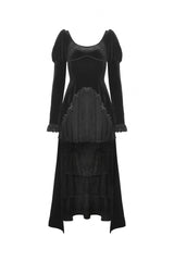 Black Round Collar Long Puff Sleeves Lace Lace-Up Hem High Low Women's Gothic Velvet Wedding Dress - Product - 3