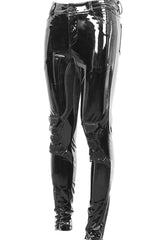 Black Punk Kneepad Shiny Leather Tight Mens Pants - Product - 4
