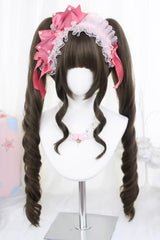Hazelnut Ash Brown Long Roman Ringlet Twin Pigtails Sweet Lolita Wig Set - Hazelnut-Ash-Brown - 1