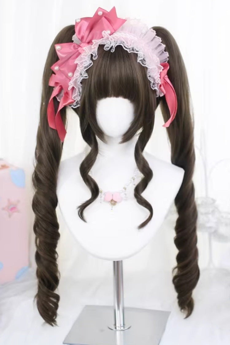 Hazelnut Ash Brown Long Roman Ringlet Twin Pigtails Sweet Lolita Wig Set - Hazelnut-Ash-Brown - 1