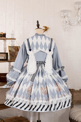 Light Blue Heart Print Bowknot Sweet Princess Alice Lolita Jsk Dress - Product - 5