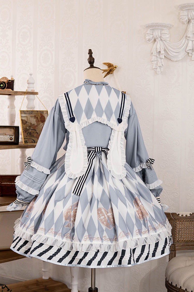Light Blue Heart Print Bowknot Sweet Princess Alice Lolita Jsk Dress - Product - 5