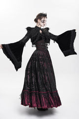 Black Long Sleeves Floral Embroidery Women's Gothic Beaded Frog Short Jacket - Product - 10